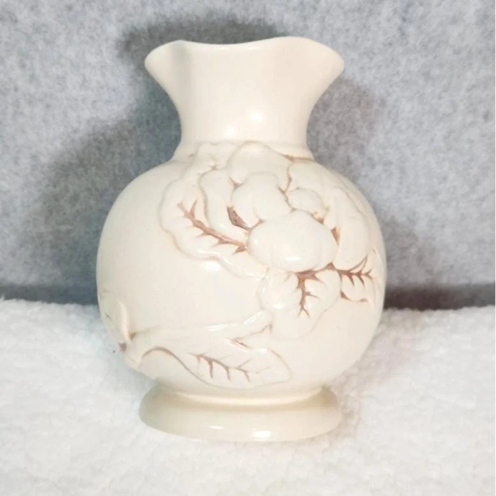 VTG c1940s Red Wing Pottery Vase Magnolia #975 Ivory & Brown Vase 6